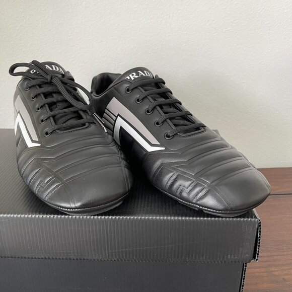 Prada 2EG325 Men's Black Leather Logo Lace-up Sneakers, Many sizes - Picture 6 of 16